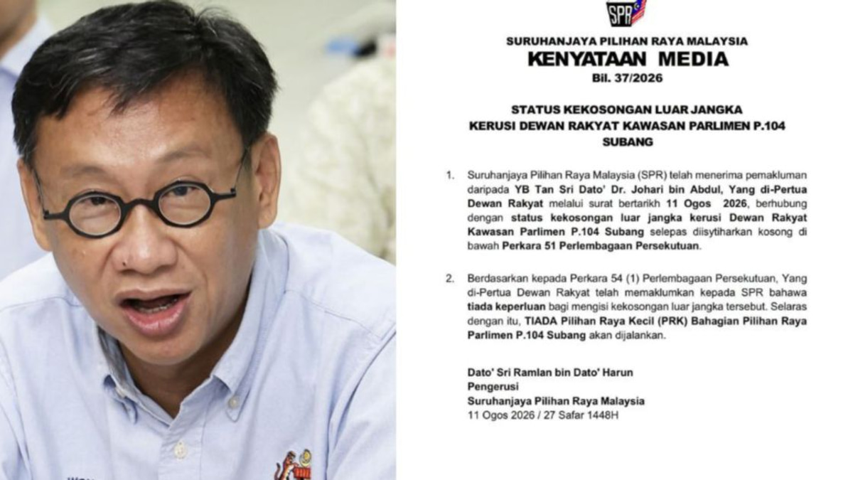 Subang Seat Remains Vacant as Election Commission Rules Out By-Election Following Wong Chen's Resignation