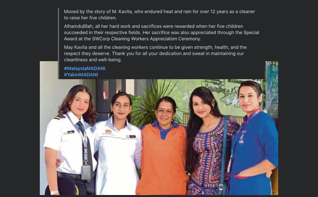 PM Anwar Hails Resilience of Street Sweeper Kavita, Whose Five Children All Achieved Professional Success