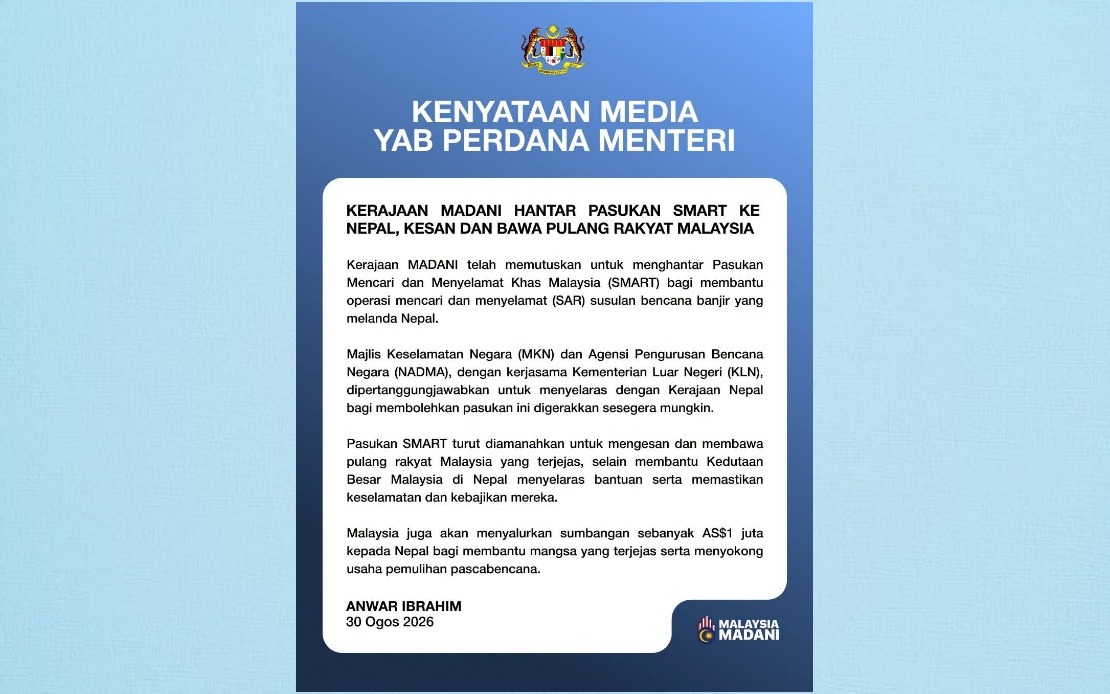 Malaysia Deploys SMART Team to Nepal, Pledges US$1 Million Aid
