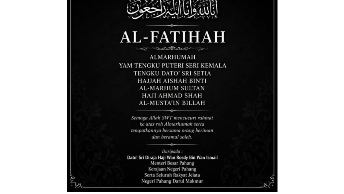 Pahang Menteri Besar Wan Rosdy Extends Condolences for Sultan's Sister
