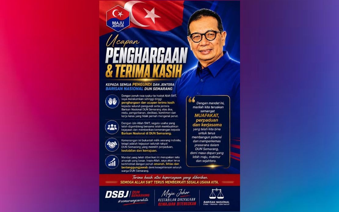 Samsolbari Jamali Wins Sixth Consecutive Term in Johor State Election