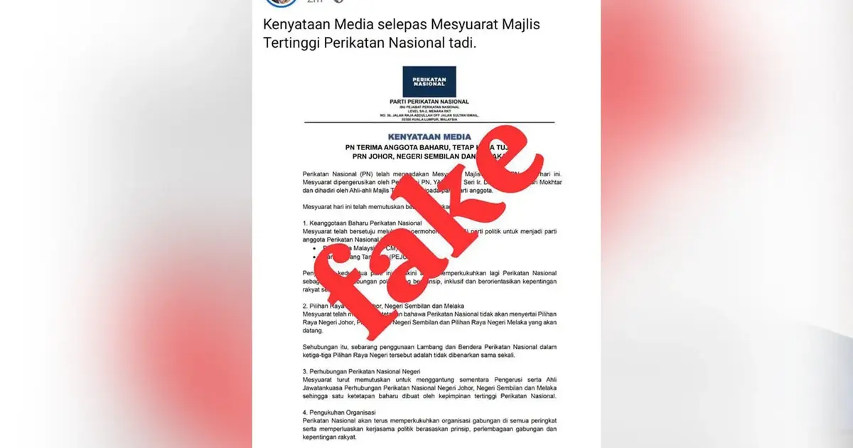 Perikatan Nasional Denies False Claims About State Election Boycott