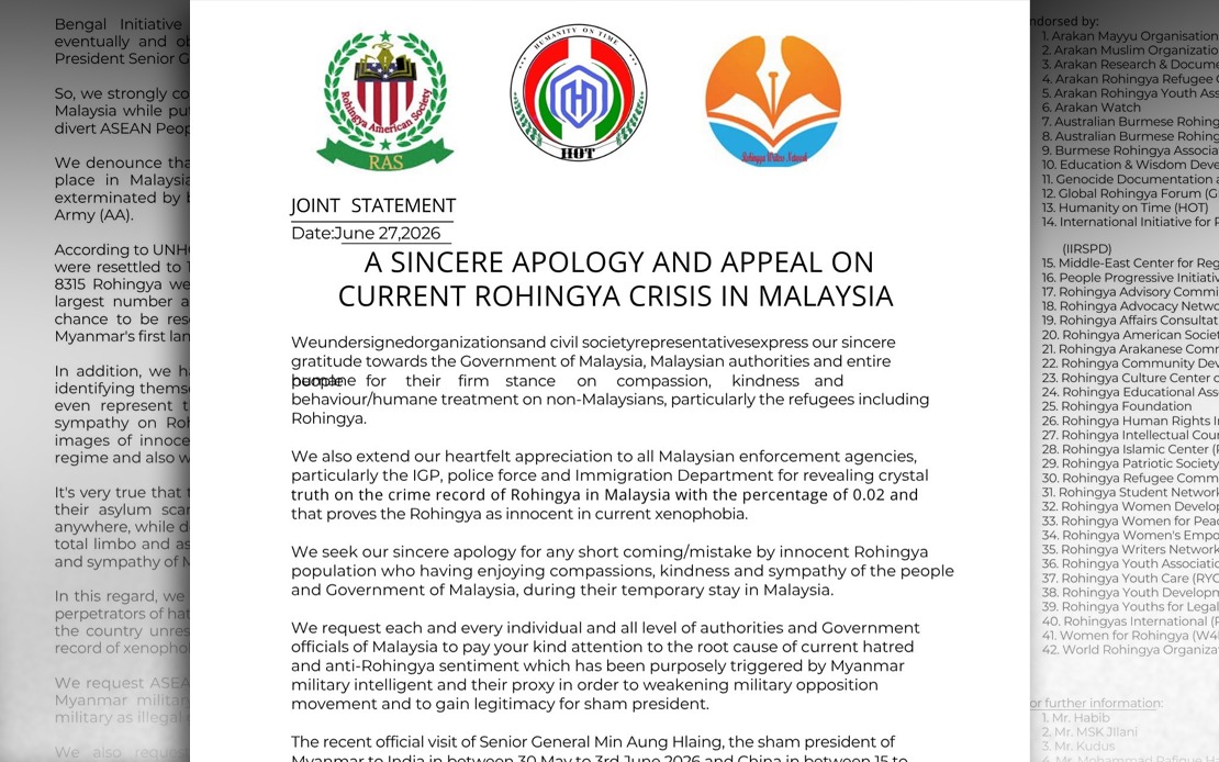 MAHAR Commends Rohingya NGOs' Apology, Calls for Deeper Community Integration