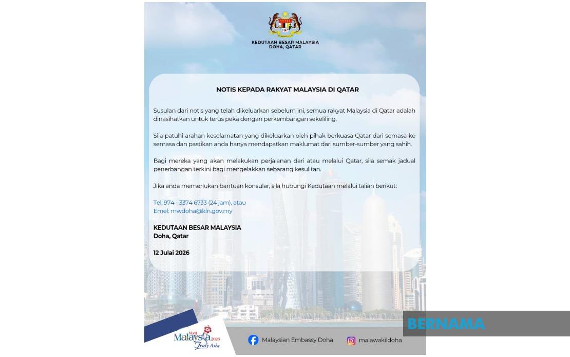 Malaysian Embassy in Qatar Urges Citizens to Heed Security Warnings Amid US-Iran Tensions